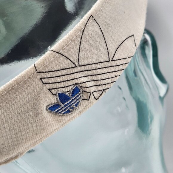 Adidas Vintage Cream Cotton Flex Visor Cap Hat Blue Embroidered Logo LG-XL - Picture 6 of 10